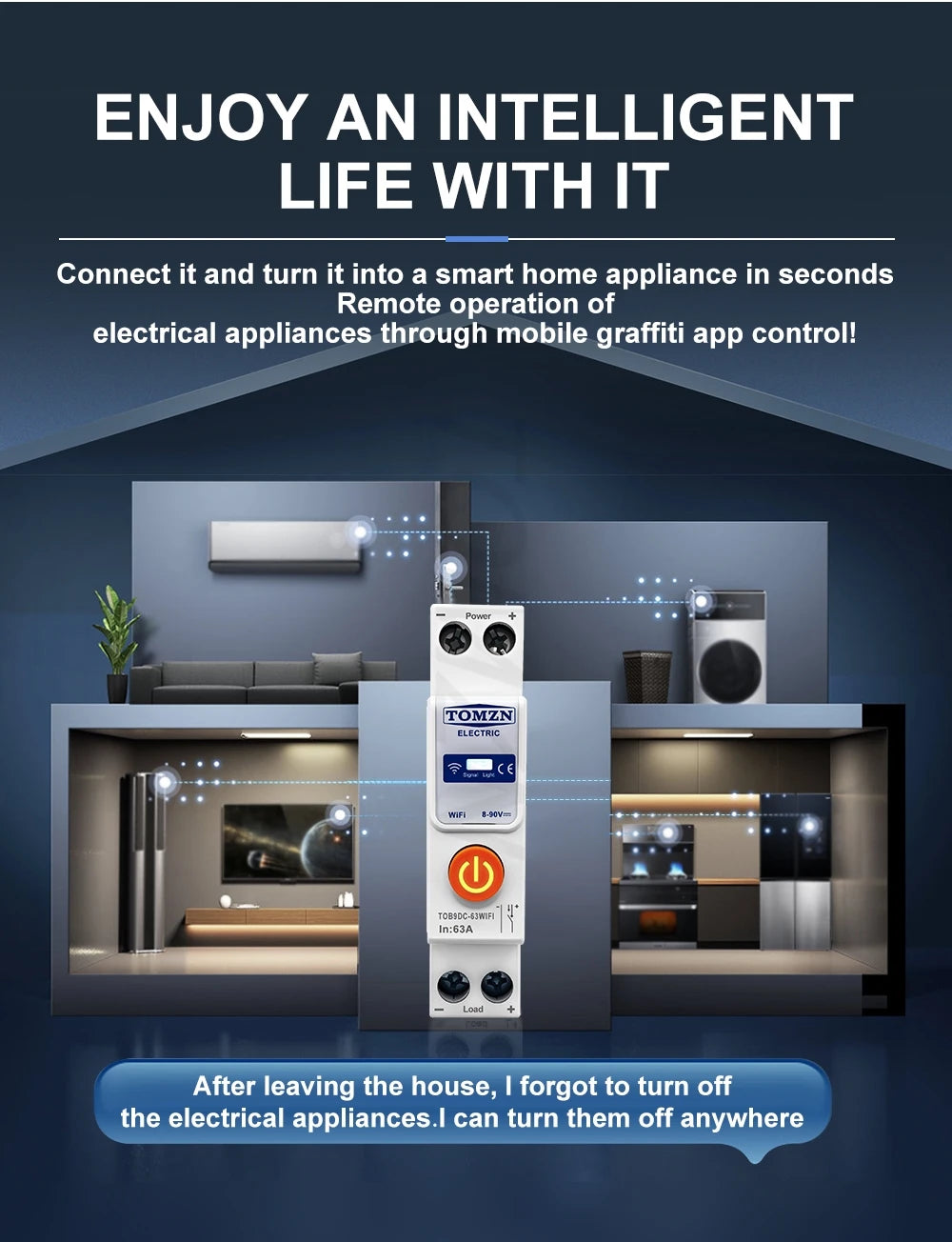 TUYA Smartlife 63A DC 8-90V WIFI Smart Switch Circuit Breaker Time Relay Status Switching Power Supply TOMZN