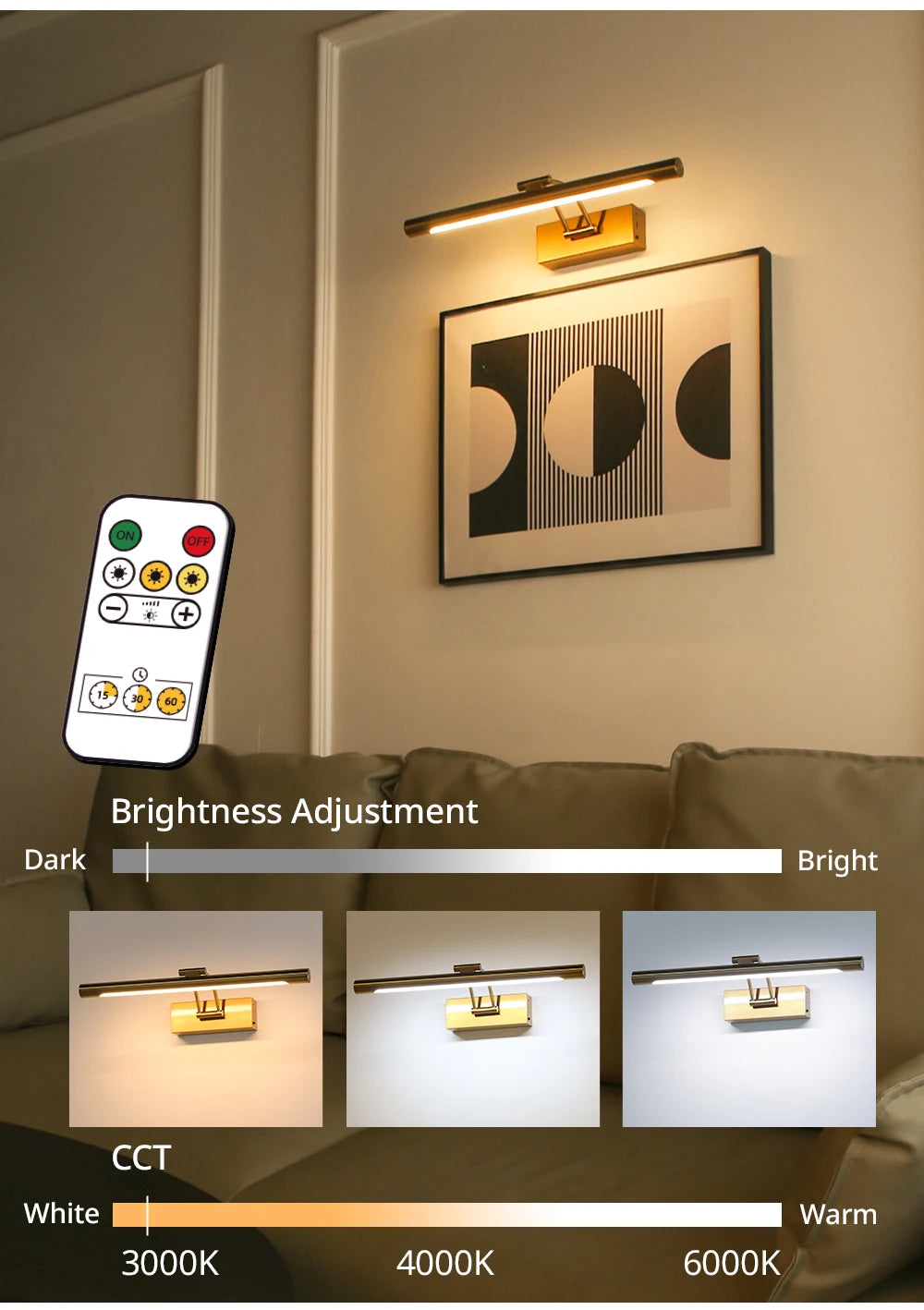 Rechargeable LED Wall Lamp 40CM Wireless Lamp 4400mAh Picture Light with Remote Control Interior Wall Light