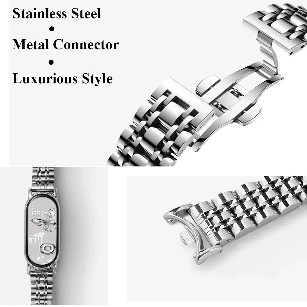 Metal Strap for Xiaomi Mi Band 10 9 8 Smartwatch Stainless Steel Comfortable Band for Miband 10 9 8 Replacement Bracelet Correa