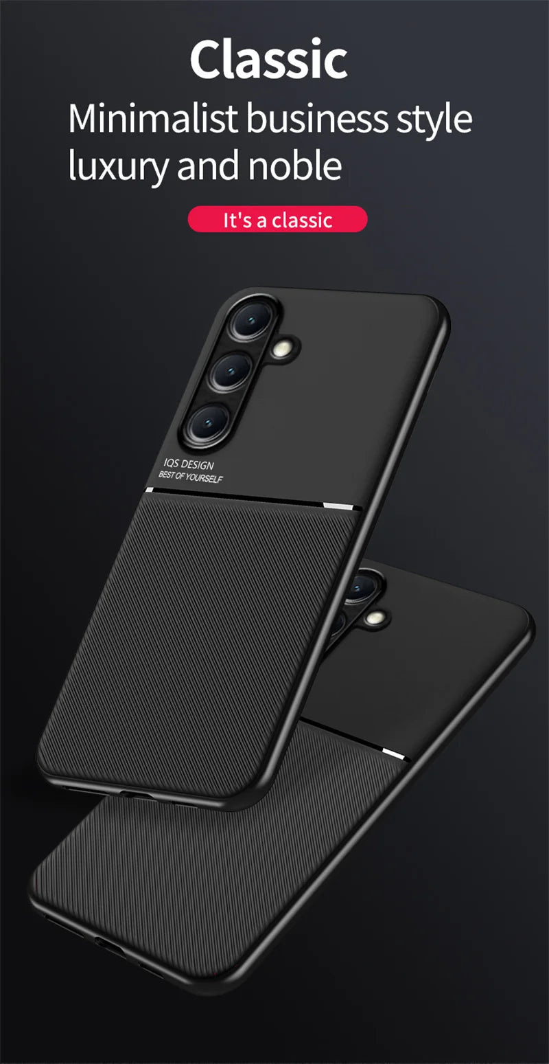 Car Magnetic Holder Leather Plate Phone Case for Samsung Galaxy S25 S22 S23 S24 Ultra Plus Edge S21 S20 FE 5G Soft Back Cover