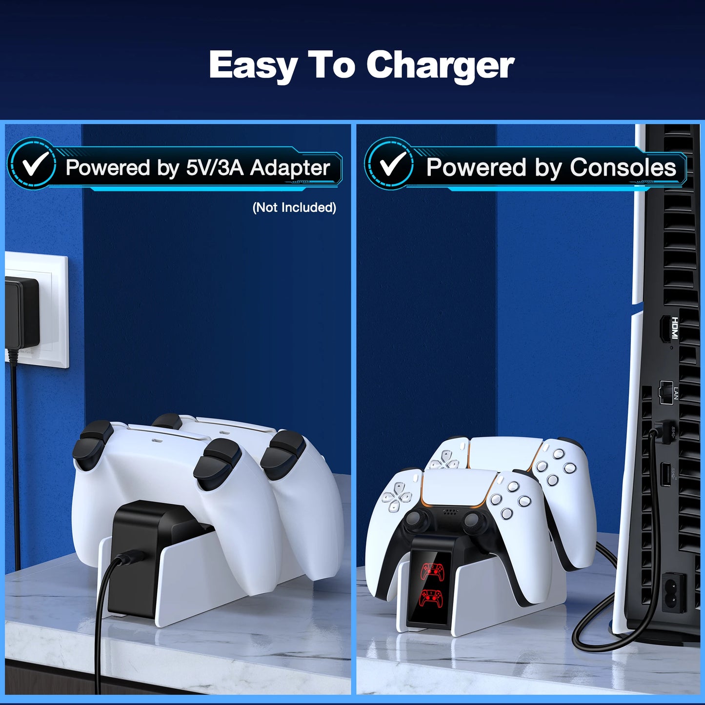Dual Fast Charger for PS5 Wireless Controller Stand for Sony PlayStation 5 Gamepad DualSense controller Charging Base