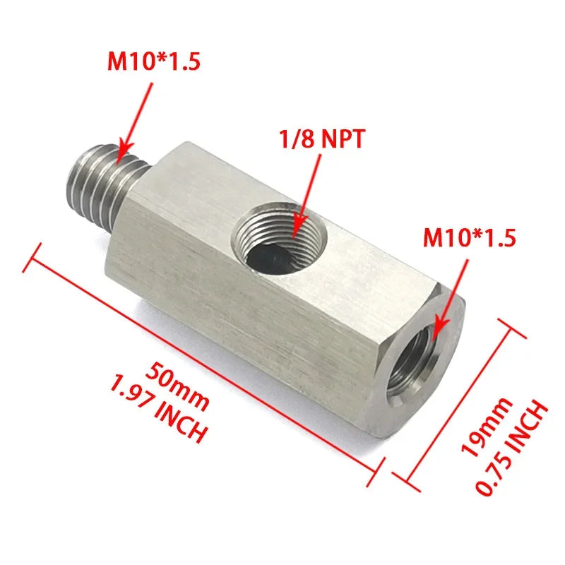 Car fuel pressure sensor tee adapter Feed Line Gauge T Port Fitting -Male female M12 M14 M10 1/8NPT 1/4NPT with Side hole 1/8NPT