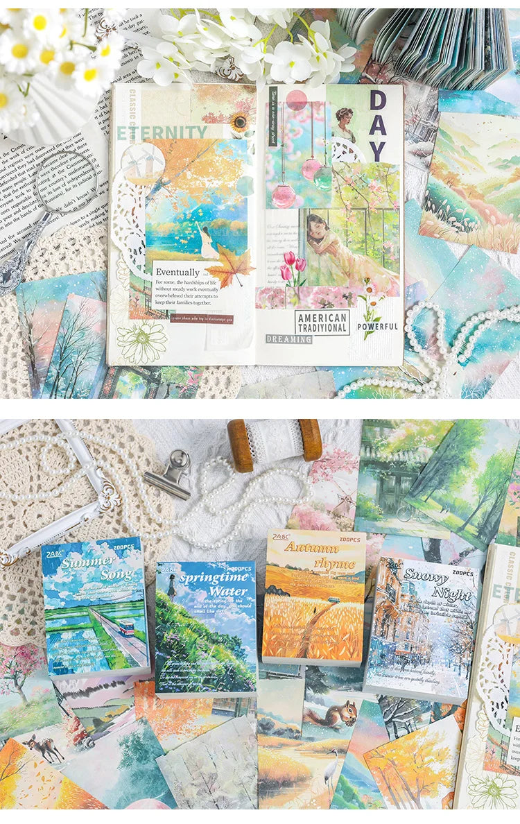 200 sheet Four Seasons Landscape material paper Decor Diary Album Scrapbooking material Background paper junk journal supplies