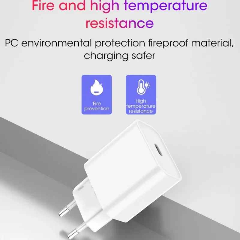 20W USB C Phone Charger PD Type C Cable Fast Charger Mobile Phone Charger for iPhone 15 16 Pro Max iPad Samsung Oppo EU/US Plug