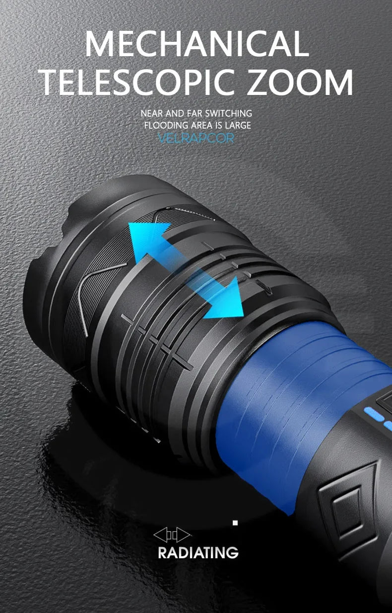 Powerful LED Flashlight Super Bright Spotlight Long Range Zoomable Emergency Torch Outdoor Tactical Lamp lantern Power Display