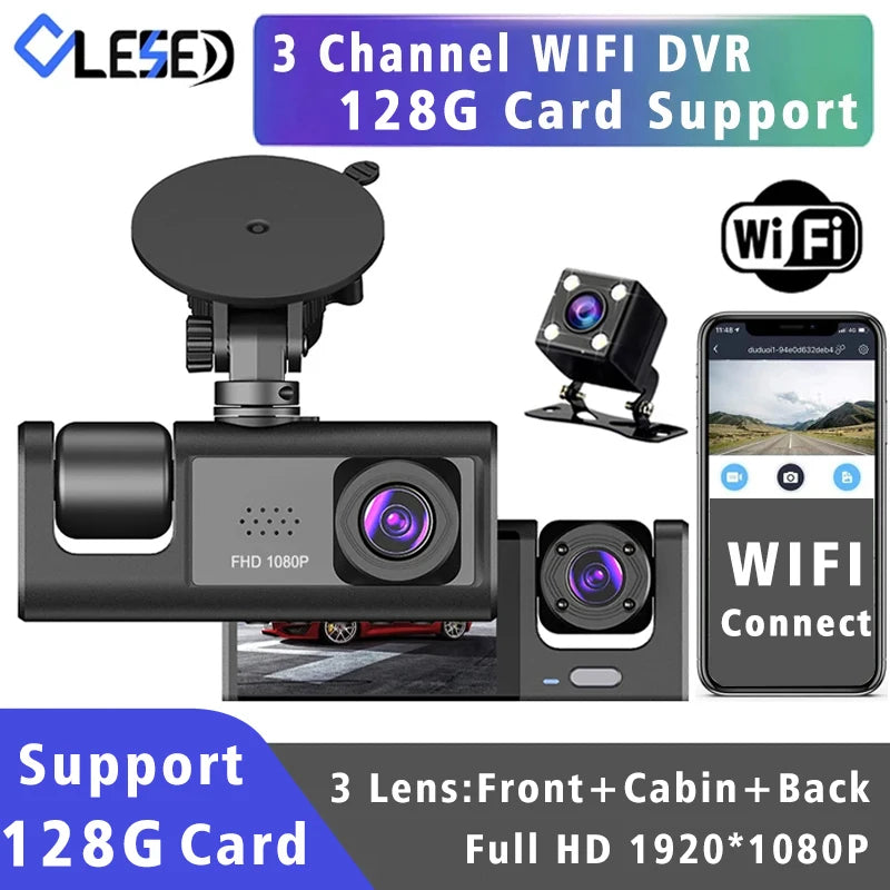 WiFi 3 Channel Dash Cam Three Way Car DVR Inside Vehicle Camera Recorder HD1080P Video Mini Registrator Cabin Dashcam Camcorder