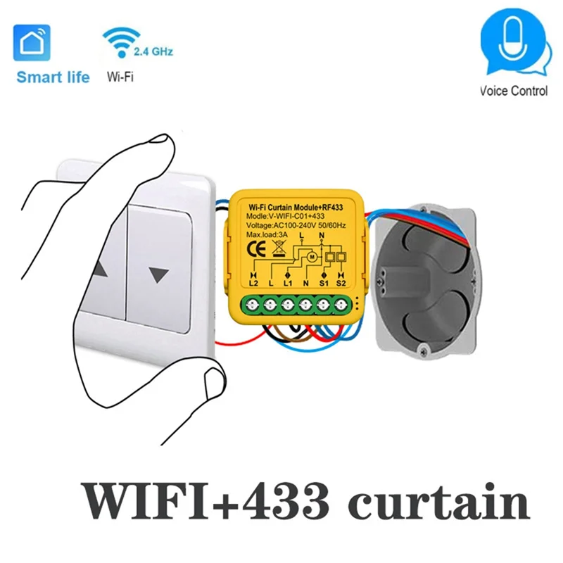 AF90-Tuya Smart Wifi RF433 Curtain Switch Module Control For Electric Roller Shutter Blind Motor Works With Alexa