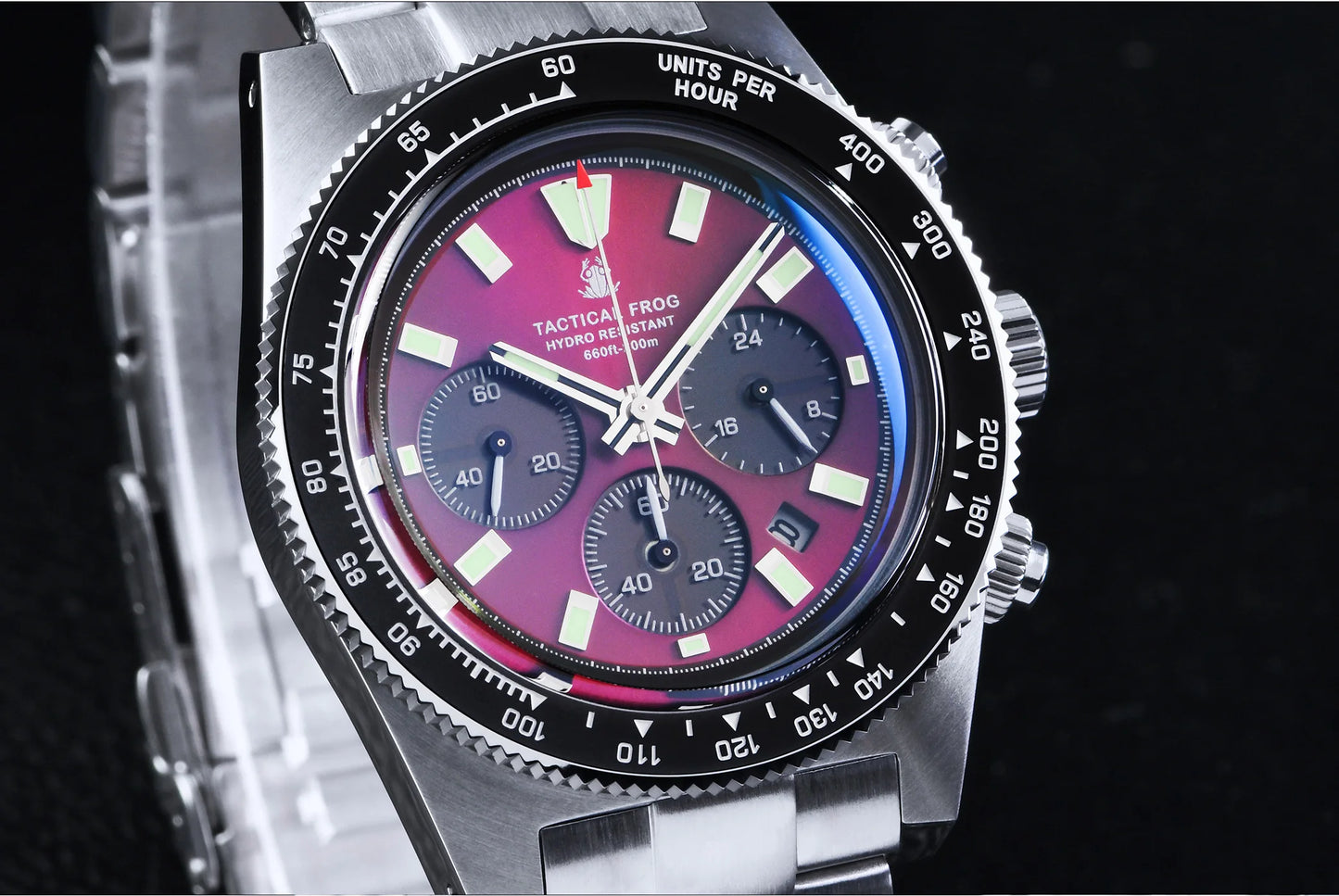 Tactical Frog Chronograph Watch Sapphire Crystal Mirror Ceramic Bezel V2 Solar VS75A Eco-Drive Quartz 20Bar Luminous Mens Watch