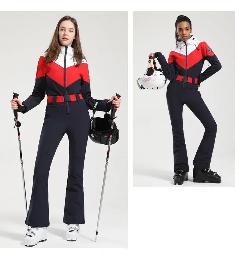 2025 Winter Overalls Women Slim Fitting Ski Suit Outdoor One-Piece Jumpsuits Wind Proof Waterproof Skiing Set Snowfield Clothing