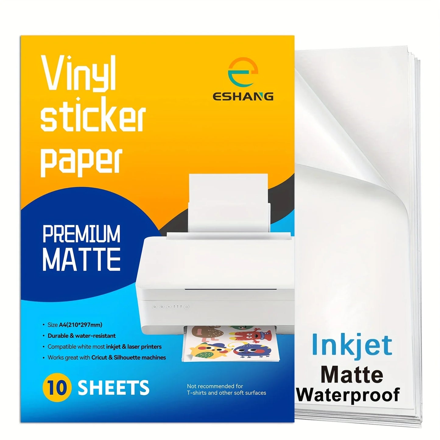 ESHANG A4 10 Sheets Premium Printable Vinyl Sticker Paper for Inkjet Printer Matte White Waterproof,Quickly Dry 8.3×11.7 Inches