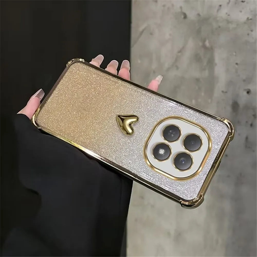 Plating 3D Love Heart Phone Case For Infinix Note 60 50 30 40 Pro 50X 50S Smart 20 10 9 8 7 Glitter 4-Point Anti Fall Soft Cover