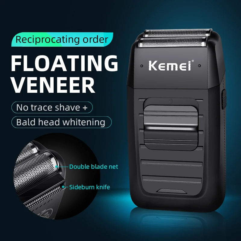 Kemei-1102 Rechargeable Cordless Shaver for Men Twin Blade Reciprocating Beard Razor Face Care Multifunction Strong Trimmer