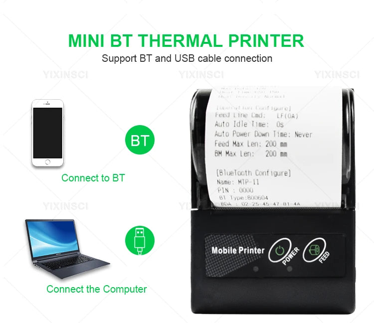 58mm Portable Mini Thermal Printer Receipt Ticket Printer Mobile Pocket Wireless Bluetooth Bill Android Phone PC Printe