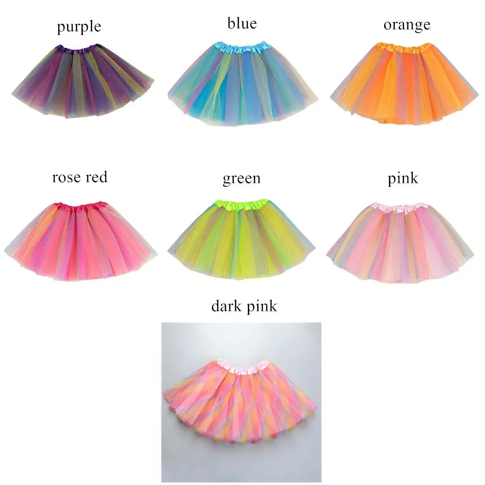 Girls Rainbow Tutu Skirt Dance Party Ballet Tulle Tutu Skirt 2-8 Years 3 Layers Princess Birthday Party Dress