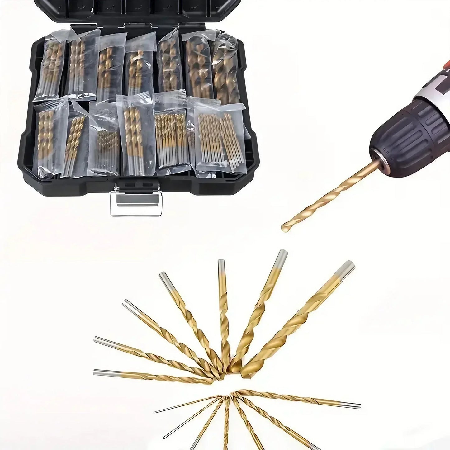 STONEGO 99Pcs High-Speed Steel Titanium Coated Drill Bit Set - 1.5mm to 10mm Twist Drills for Wood, Plastic, and Aluminum