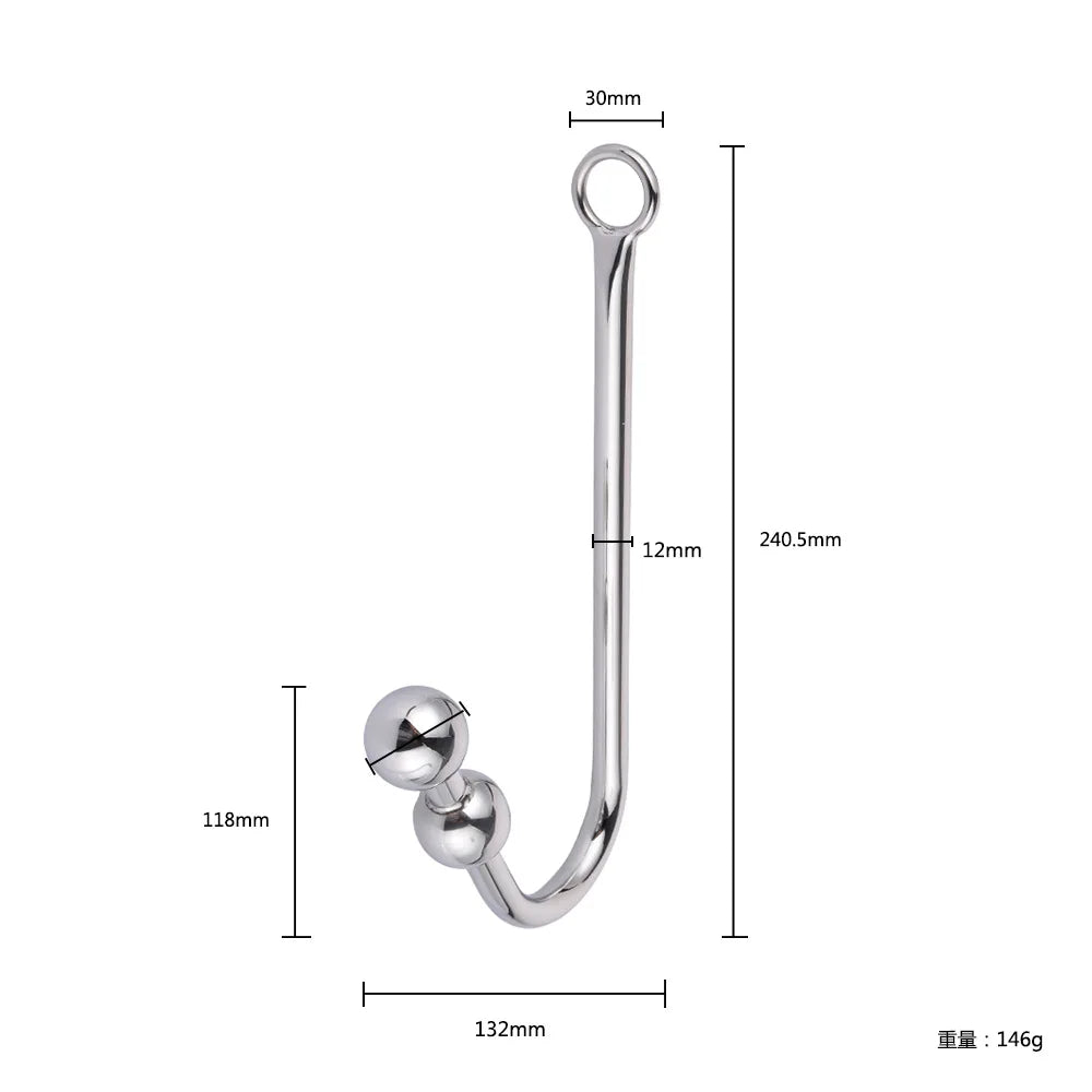 Stainless Steel Anal Hook with Anal Beads Hole Anal Hook Metal Butt Plug Anal Sex Toys Adult Product No Vibrator for men gay