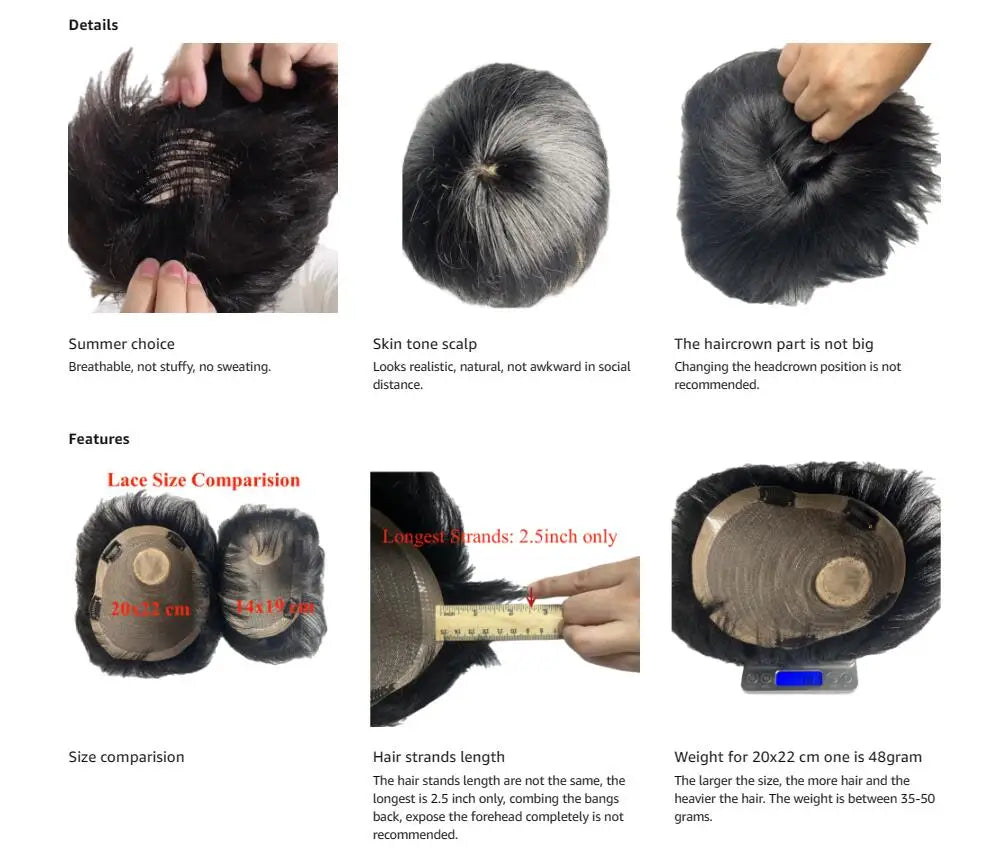 Prosthetic Hair Male 100% Human Hair Toupee Wigs for Man Replacement System Men's WIg Real Hair for Baldness Cover White Hair