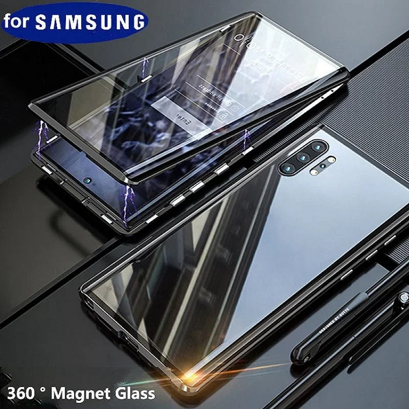 New 360 Protect Magnetic Case For Samsung Galaxy S24 S25 Ultra S23 S22 S21 S20 S23 FE S9 S10 Note 8 9 20 A72 Sided Glass Back
