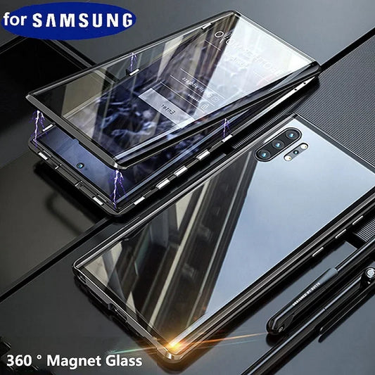New 360 Protect Magnetic Case For Samsung Galaxy S24 S25 Ultra S23 S22 S21 S20 S23 FE S9 S10 Note 8 9 20 A72 Sided Glass Back