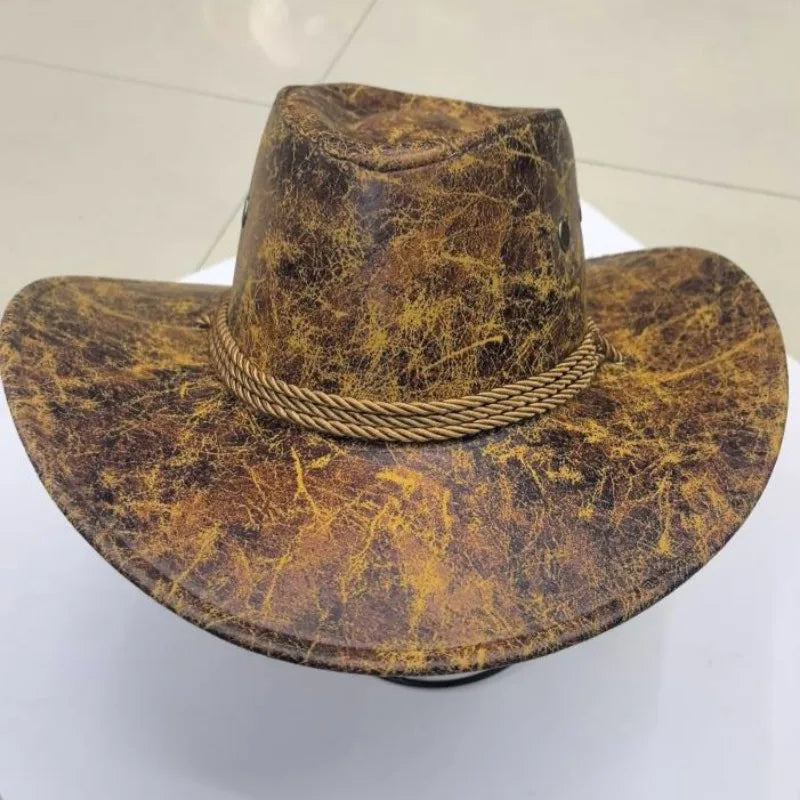 Faux Leather Western Cowboy Hats For Women Men Vintage Gentleman Dress Hats Panama Cowgirl Jazz Cap Sombrero Hombre