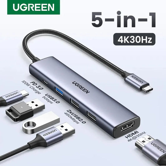 UGREEN 5 in 1 USB C Hub 4K HDMI USB HUB 100W Multiport Adapter for MacBook Pro/Air, iPad Pro, IMac, iPhone 15 Pro/Pro Max, XPS