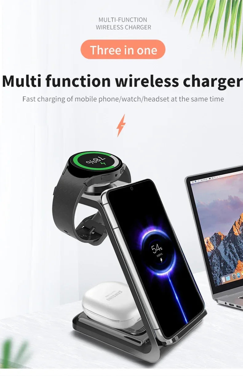 3 in 1 Wireless Charger Stand For Samsung Galaxy S23 S22 S21 Watch 6 Pro/5/4/3 Active 1 2 Buds 2 Pro Plus Fast Charging Station