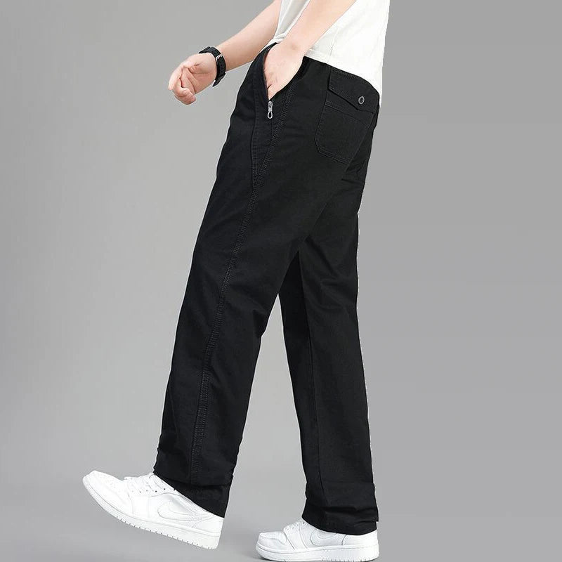 Big Size Men's Cargo Pants Casual Loose Straight Pants Cotton Long Trousers Zipper Pockets Mens Jogger Pants 5XL 6XL