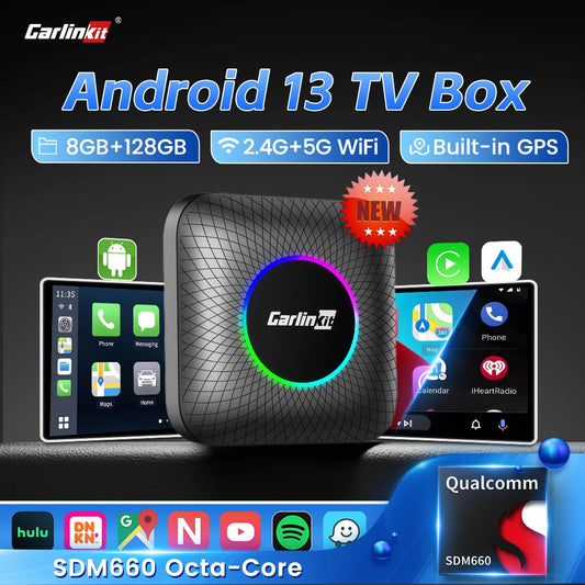 CarlinKit SDM660 Android 13 TV Box CarPlay Ai Box 8G+128G Wireless CarPlay Android Auto 4GLTE BT WiFi Streaming Box for OEM Car