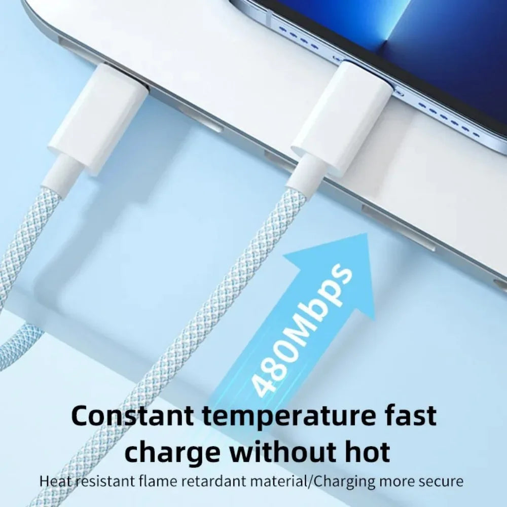 USB C to Type C Cable PD 65W Fast Charging Nylon Braided Data Cord For iPhone 16 15 Pro Samsung Type C Quick Charge Phone Cable