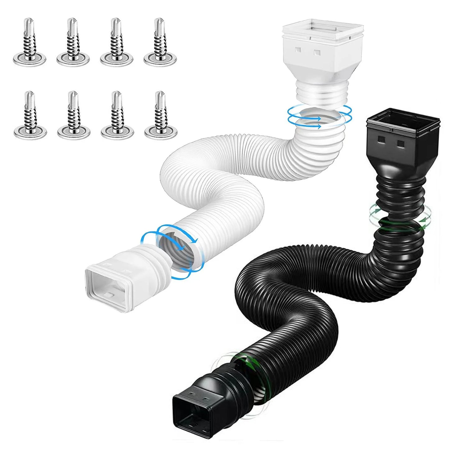 Rain Gutter Downspout Extensions Flexible Drain Downspout Extender Connector with 3x4in and 2x3in Connectors Screws for Included