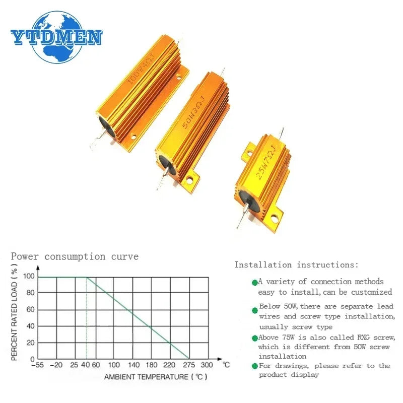 2PCS 100W 50W 25W 10W Aluminum Power Resistor 0.1~1Kohm Metal Shell Case Wirewound  Resistance Load Resistors 4ohm 6ohm 8ohm