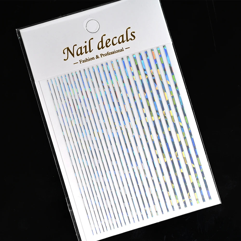 1Sheet Laser Gold/Silver Line 3D Nail Art Stickers Colorful/Black/White Stripe Self-Adhesive Slider DIY Lines Manicure Decals *&