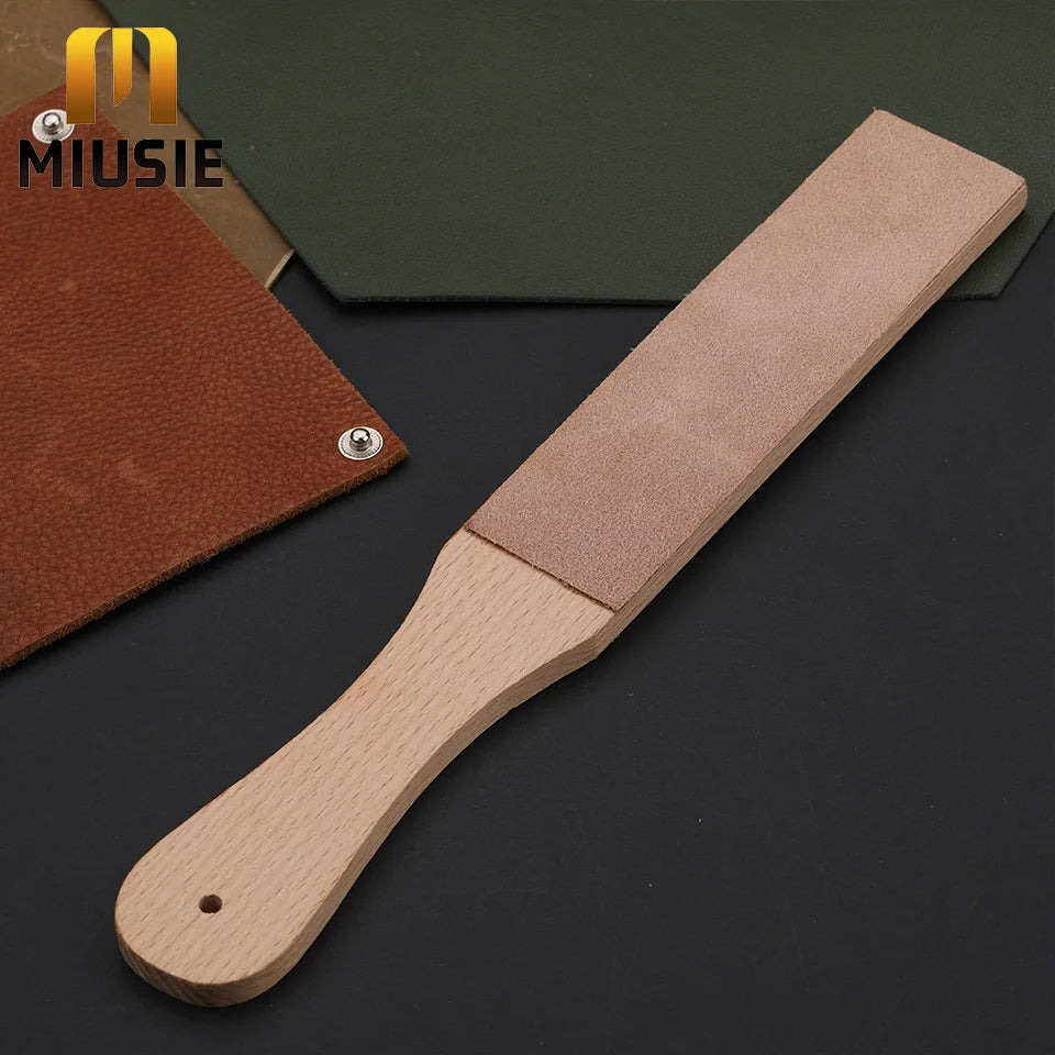 MIUSIE Wood Leather Sharpening Board Polishing Board Leather Knife Sharpener Sharpening Strop Tool Double Sided Polishing Board