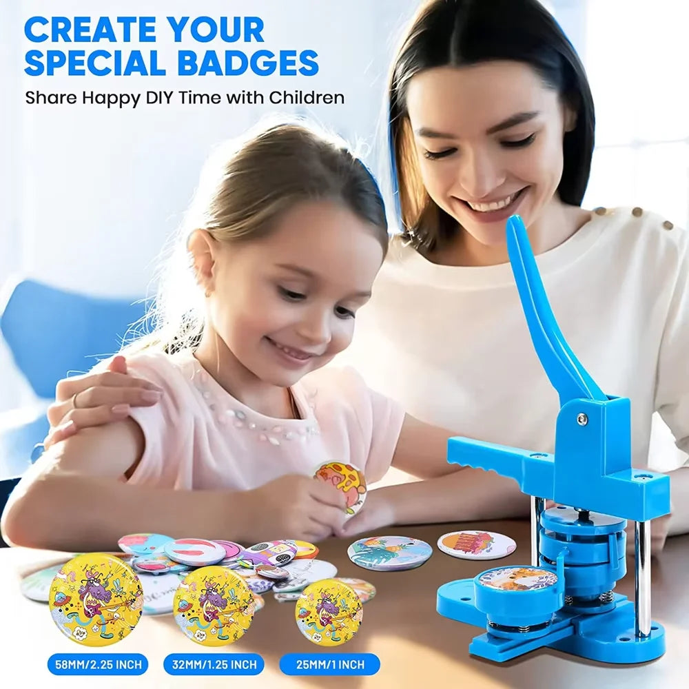 3 IN 1 Pin Badge Button Maker Machine with 300Pcs Button Parts+3 Size Molds+3 Size Circle Cutter, DIY Badges Making Machine Set