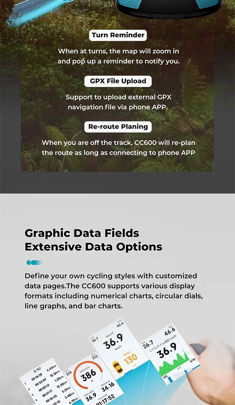 GEOID CC600 Smart Colorful Bike Computer Waterproof Wireless GPS Speedometer Support Automatically WIFI ANT+ Cycling Odometer