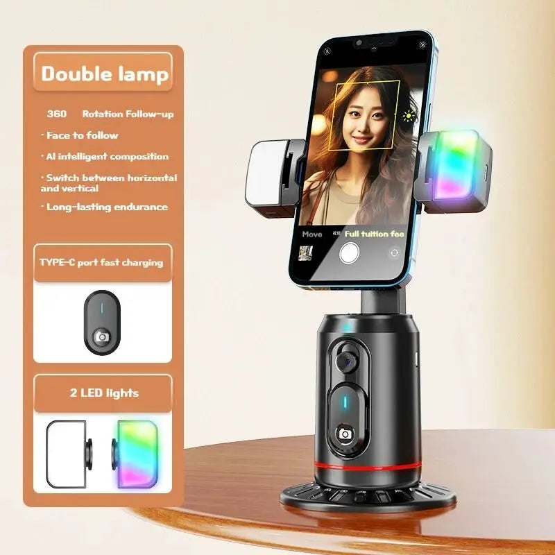 Q02 360° Rotation Gimbal Stabilizer Selfie Stick Desktop Face Tracking Gimbal With Bluetooth Remote Shutter and Light Holder