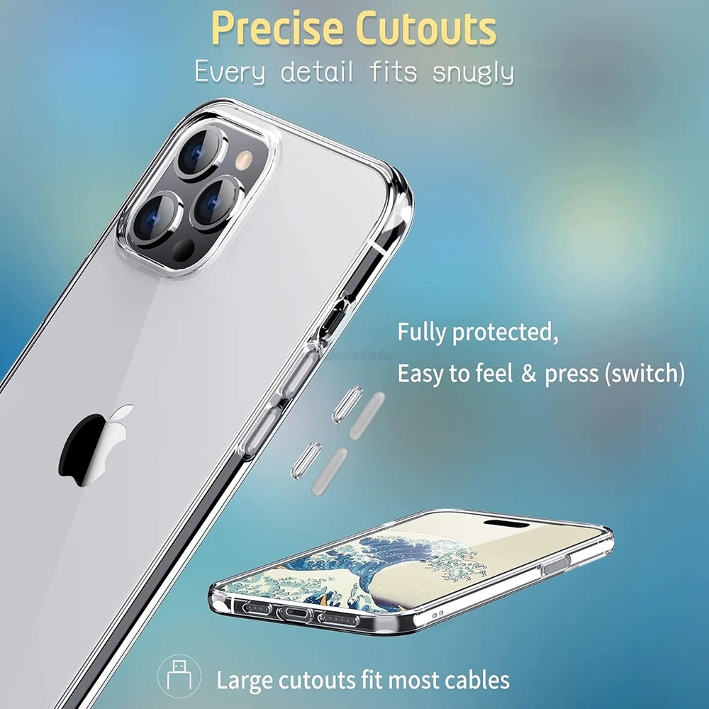 Ultra Thin Transparent phone Case For iPhone 16 17 15 14 13 12 11 Pro Max Plus Mini Clear Shockproof Cases Silicone Soft Shell
