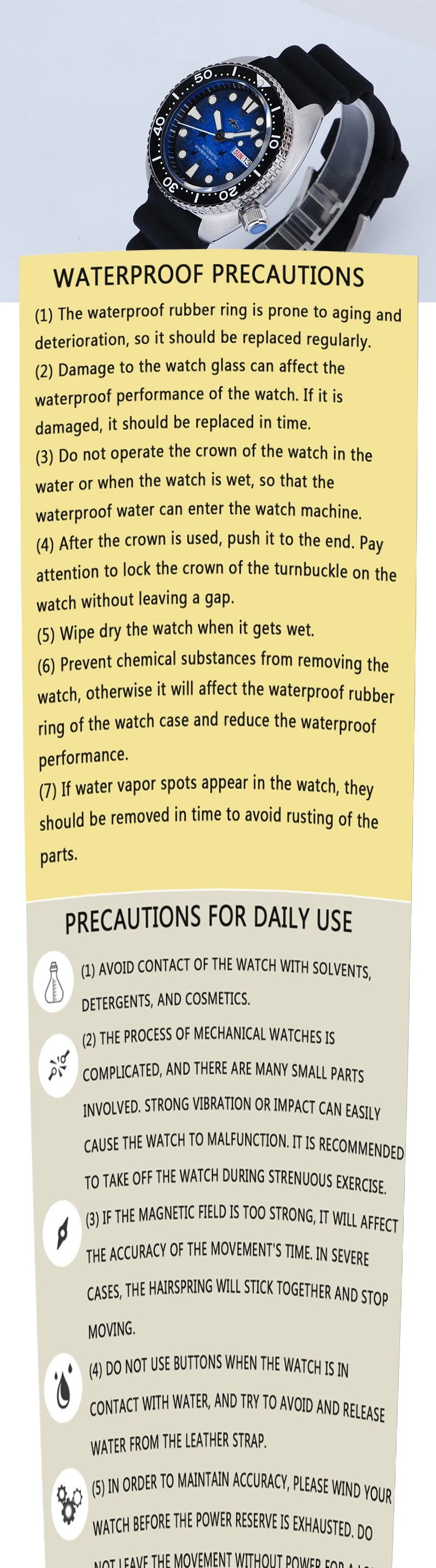 HEIMDALLR Turtle King Mens Diver Mechanica Watch Sapphire 200m Water Resistant  316L Steel C3 BGW9 Luminous NH36 Automatic Watch