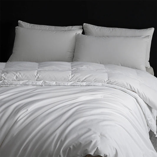 Queen Size 4-Season Combo: Goose Down + Silk Duvet - Guest Room Ready, Wrinkle-Free Cover