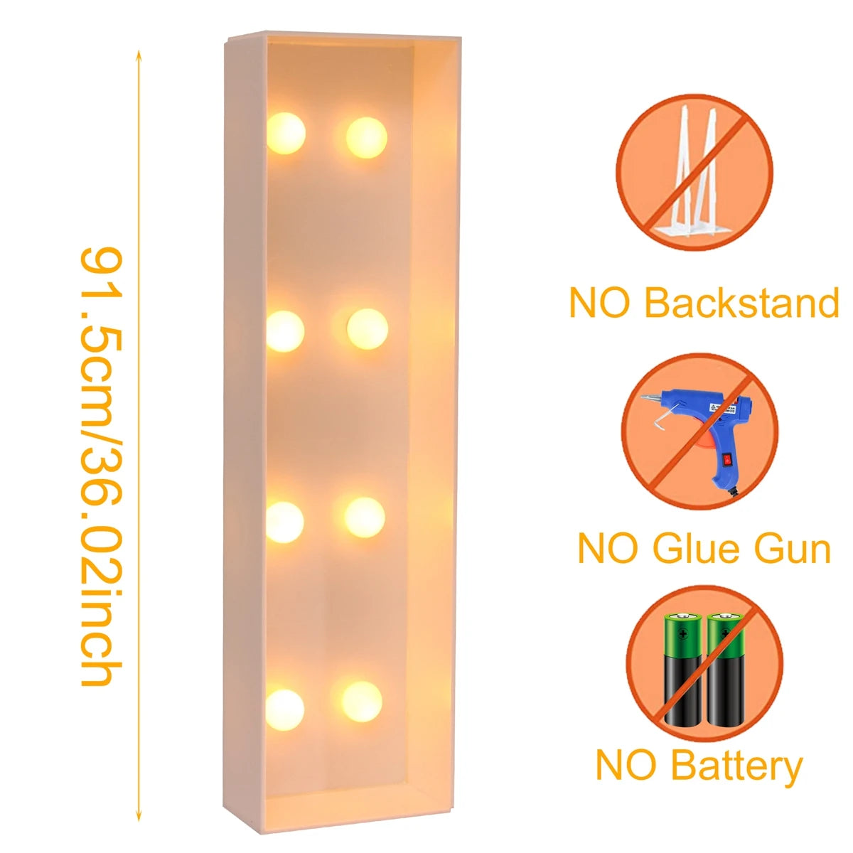 91.5cm Warm Light Up Giant Letter Led Light Frame Box Balloon Filling Box with 10 Lights Birthday Wedding Xmas Decor Baby Shower