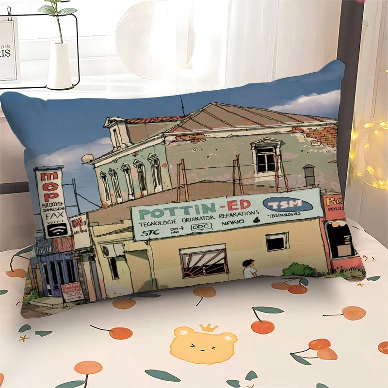 Scene Art Anime Cartoon Pillowcase, 30×50cm Rectangular Sofa Cover, 40×60cm Car Seat Cushion