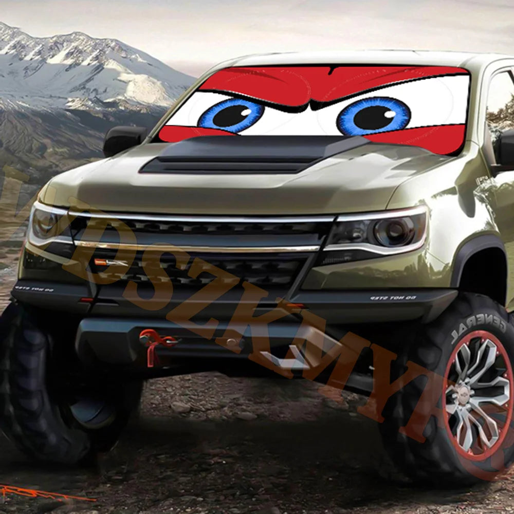 Car Cartoon Devil's Eye Foldable 59'x27.5' Car Windshield Sun Shade, Funny Car Eyes Sun Visor Wear-ResistantFoldable Reflective
