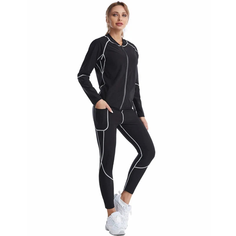 Sauna Sweat Suits Polymer Sweat Suit Waist Trainer Suits Hot Sweating Jacket Leggings Fat Burn Suit Weight Loss Corset Top Pants