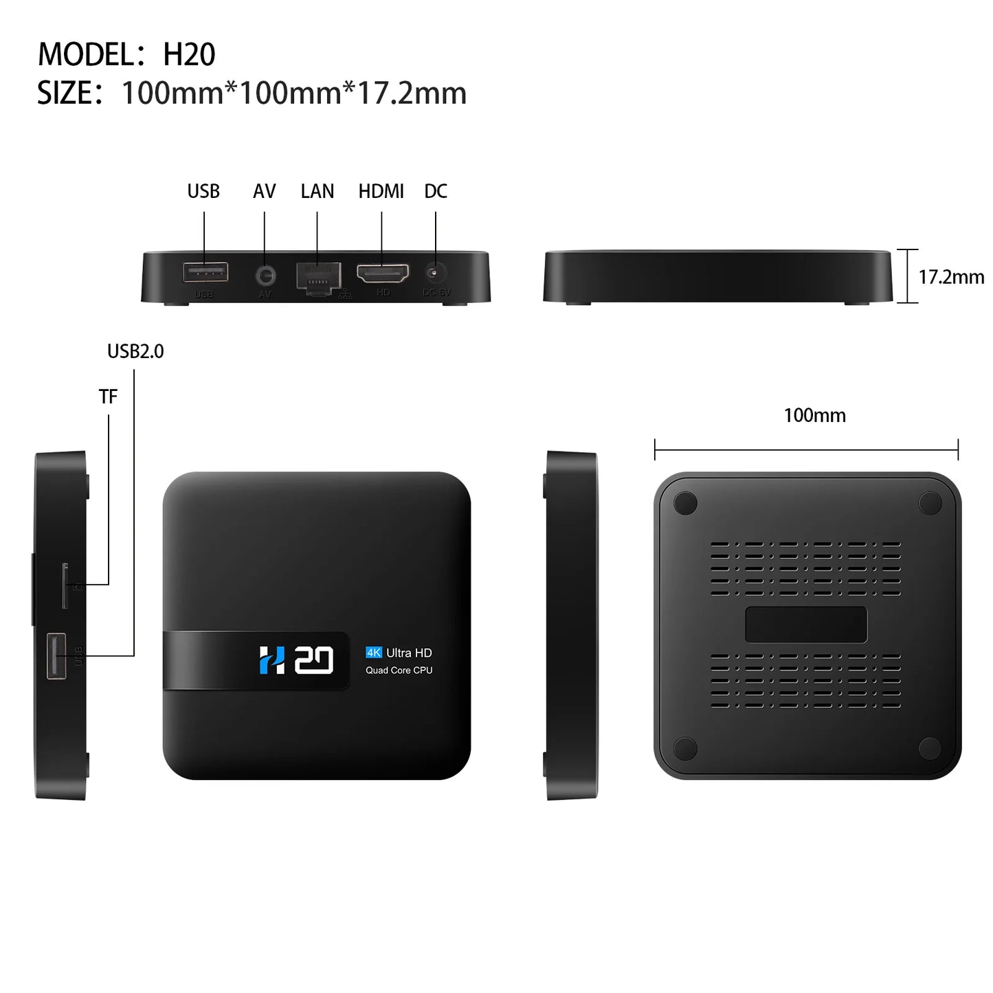 HONGTOP H20 New Smart TV Box Android 10.0 2GB 16GB 4K 3D HD H.265 Media Player Android TV Box Very Fast 1080P Set Top Box