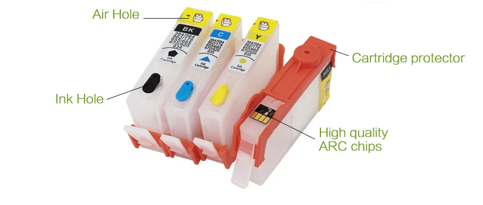 4 Colors Compatible For HP655 Empty Refillable Ink Cartridge For HP Deskjet 3525 4615 5525 6525 Printer Cartridge with ARC Chips