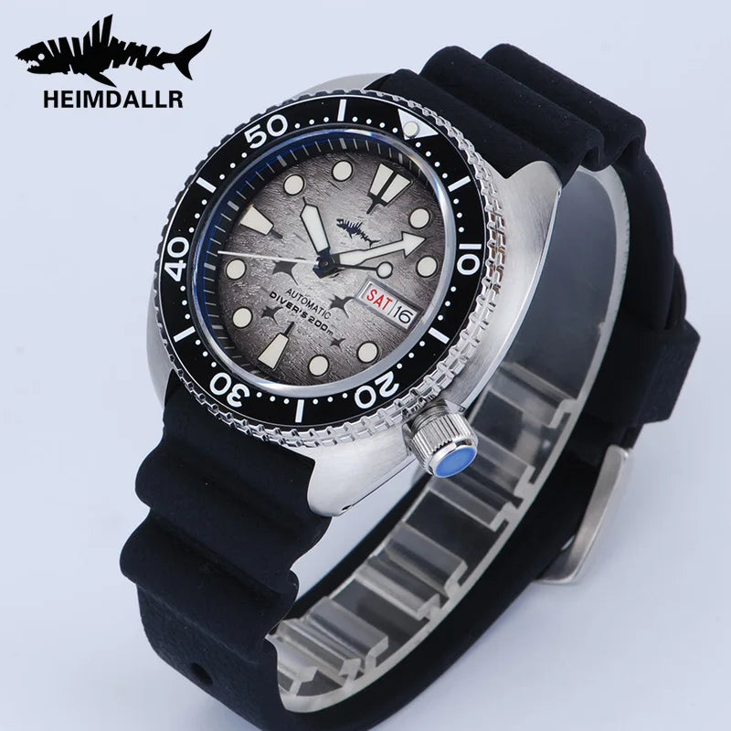 HEIMDALLR Turtle King Mens Diver Mechanica Watch Sapphire 200m Water Resistant  316L Steel C3 BGW9 Luminous NH36 Automatic Watch