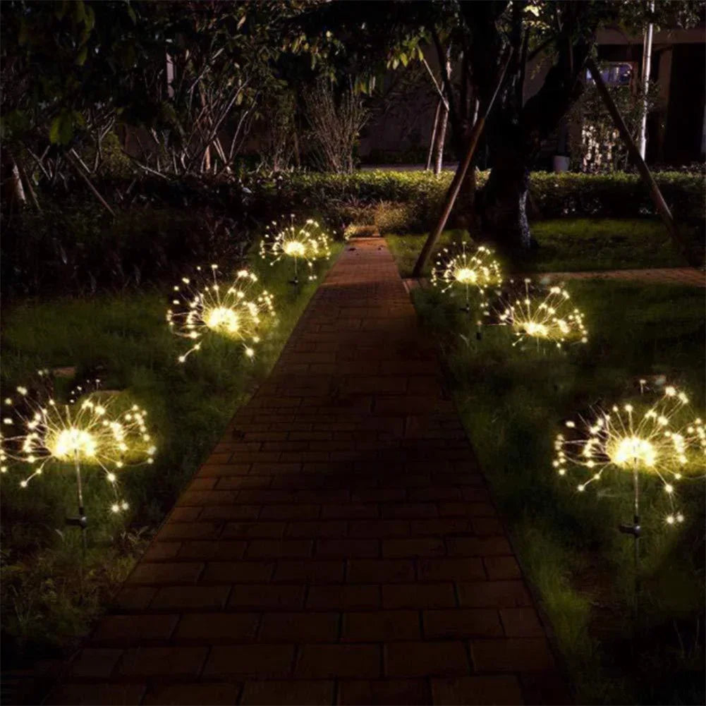 LED Outdoor Solar Fireworks Lights 90/150 LED Fairy Lights 8 Modes Garden Ground Plug Waterproof Holiday for Balcony Lawn Decor