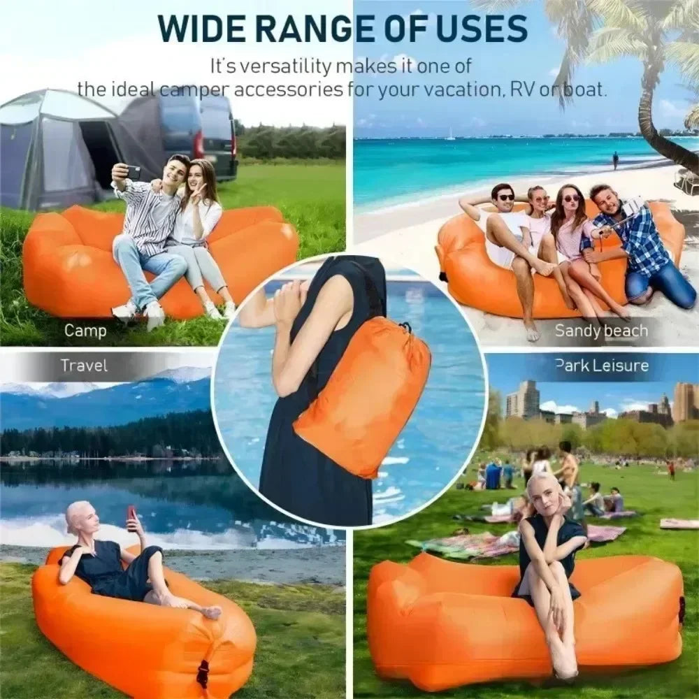 Lazy Inflatable Sofa Home Living Room Recliner Foldable Sleeping Bag Beach Camping Air Bed Outdoor Backyard Lunch Break Mattress
