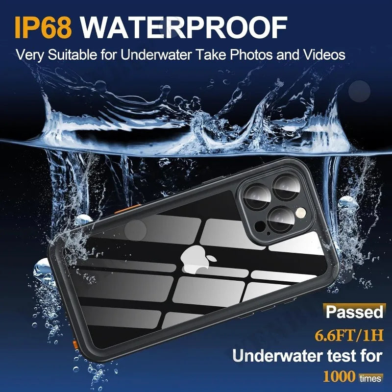IP68 Waterproof Case For iPhone 16 15 14 13 12 Pro Max Full Body Protective Cover Swim Underwater Diving Magsafe Magnetic Fundas