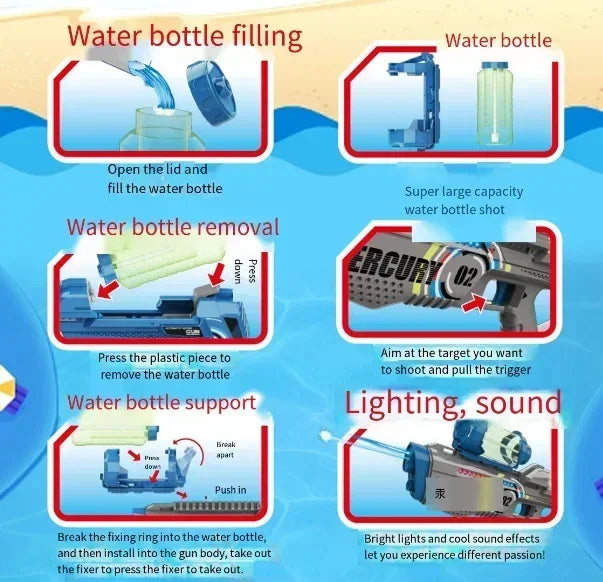 Summer Fully Automatic Electric Water Gun with Light Rechargeable Continuous Firing Party Game Kids Space Splashing Toy Boy Gift
